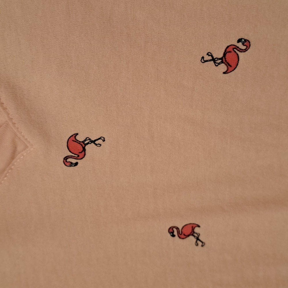 Life Is Good Light Pink V-Neck Tee with Pink Flamingo Pattern.  Size Large. - Picture 4 of 6